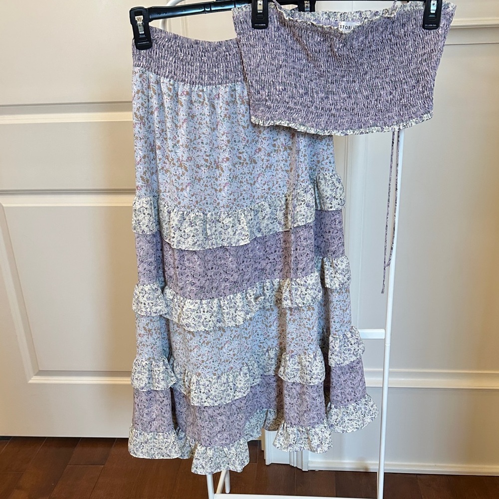 Storia Purple and Cream Floral Skirt Set